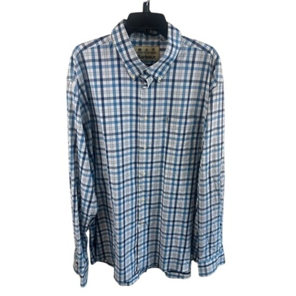 Barbour Mens Blue Plaid Long Sleeve Button Down Shirt Size XXL‎ 2XL